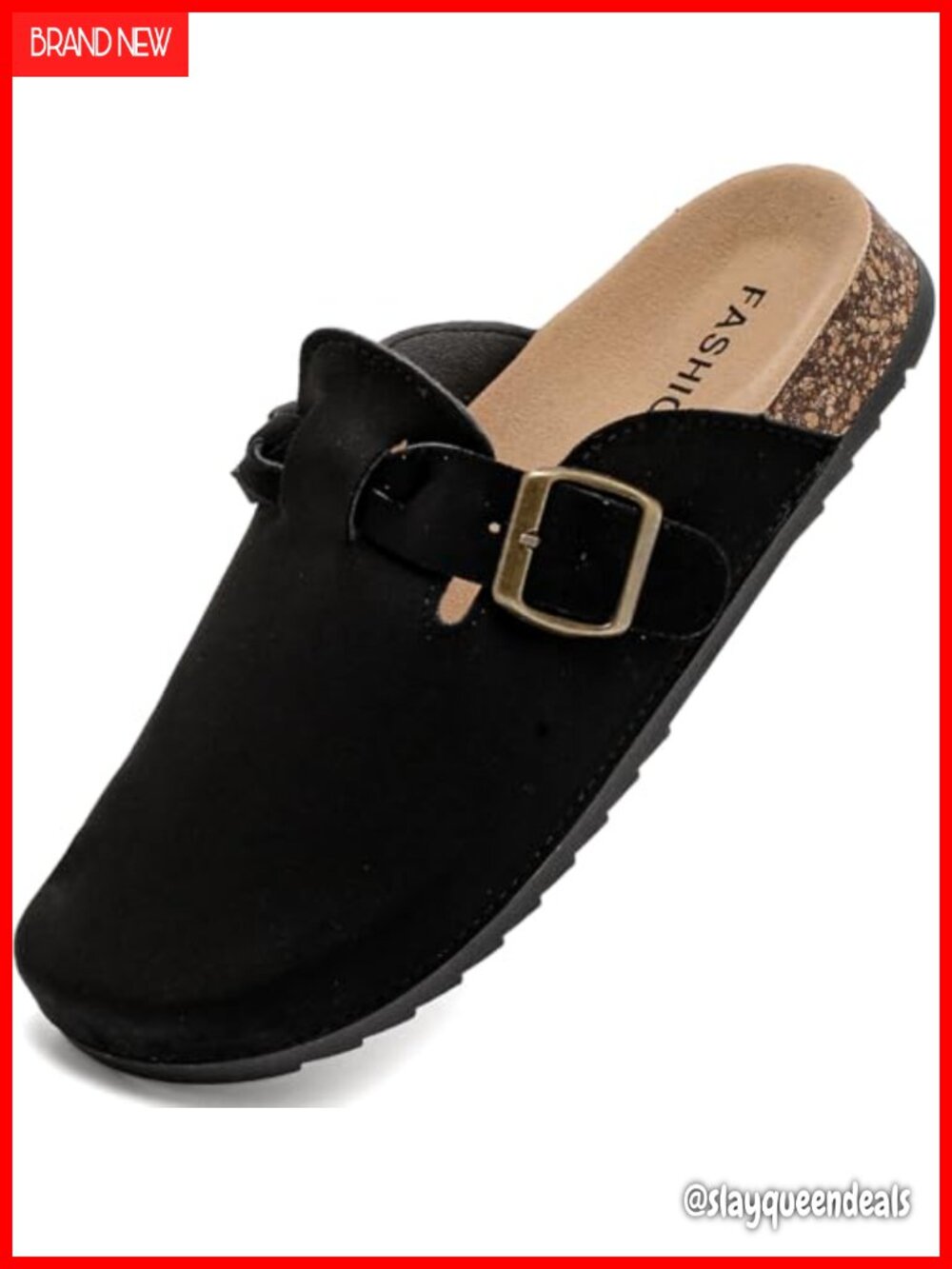 Women's Suede Clogs Cork Footbed Mules with Vintage Bronze Buckles